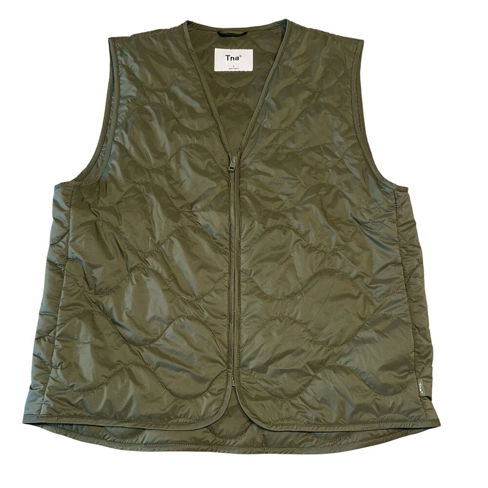 Aritzia Tna River Green V-Neck Zip Up Quilted Vest Women's Small S